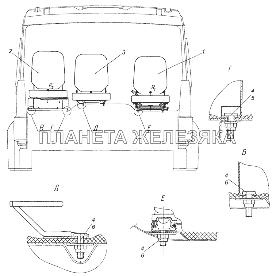 6520-5000120-10 Установка сидений КамАЗ-4350 (4х4)