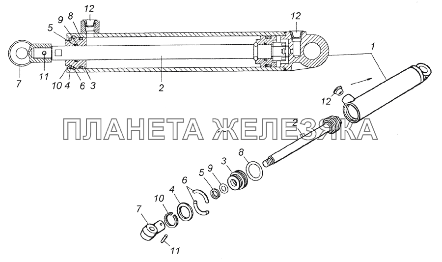 4310-5003010 Гидроцилиндр в сборе - Hydraulic cylinder, assy КамАЗ-6350 (8х8)