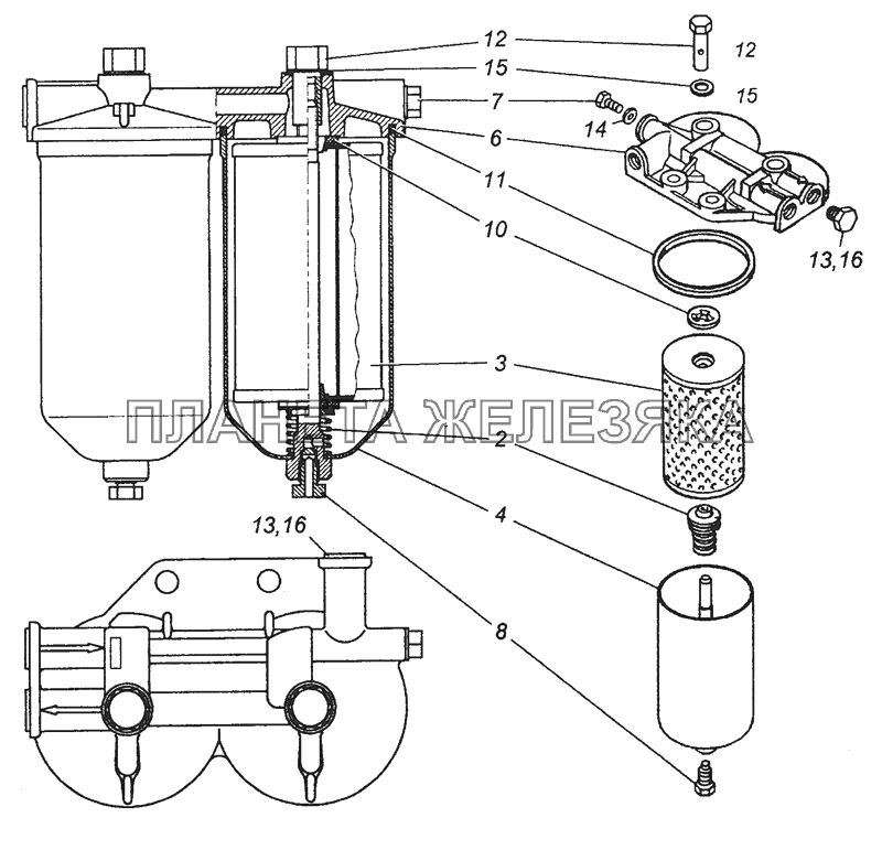 740.21-1117010 Фильтр тонкой очистки топлива в сборе КамАЗ-53504 (6х6)