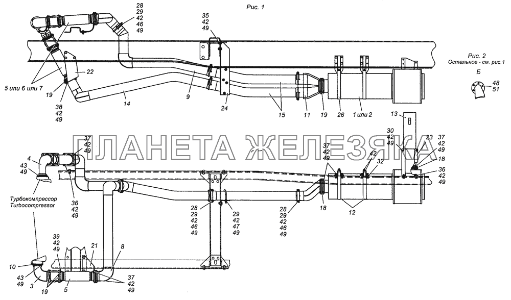 6350-1200001-10 Установка системы выпуска КамАЗ-43501 (4х4)