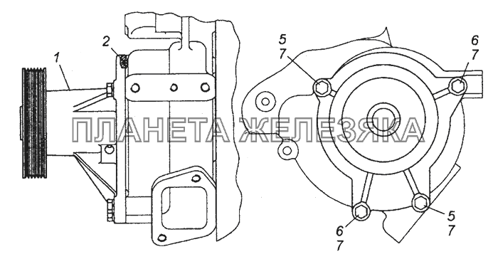 7406.1307005 Установка водяного насоса КамАЗ-53501 (6х6)