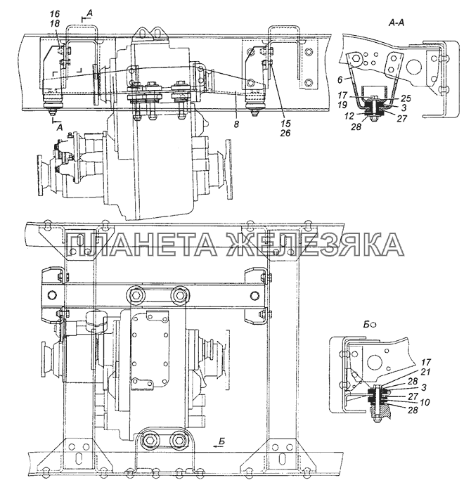 65111.1800008 Установка крепления раздаточной коробки КамАЗ-53504 (6х6)