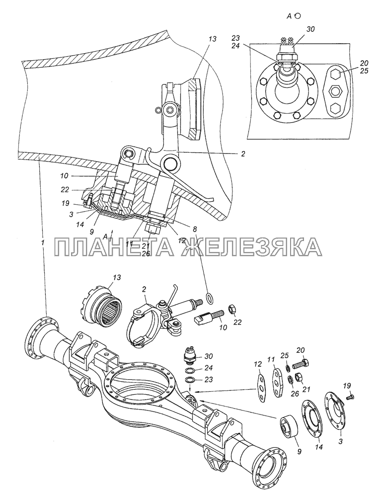 55102-2401007 Картер заднего моста с механизмом блокировки в сборе КамАЗ-63501 8х8