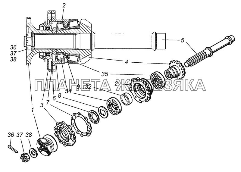 53205-2402021 Вал ведущий заднего моста в сборе КамАЗ-6450 8х8