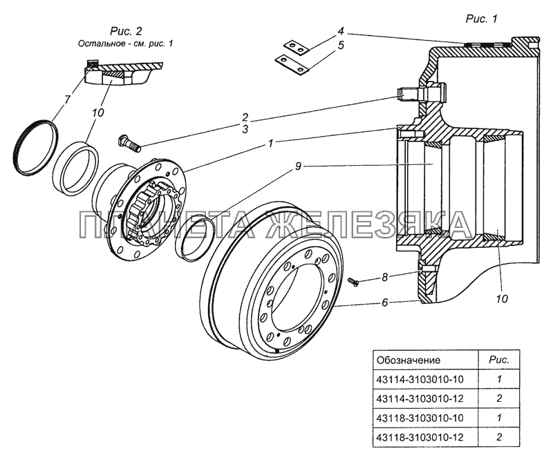 43114-3103010-10 Ступица колеса с барабаном тормоза КамАЗ-63501 8х8
