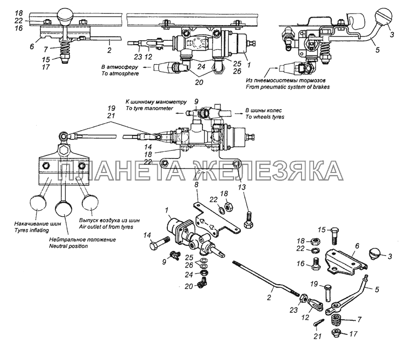 4310-3122001 Установка крана управления давлением системы накачки шин КамАЗ-6450 8х8