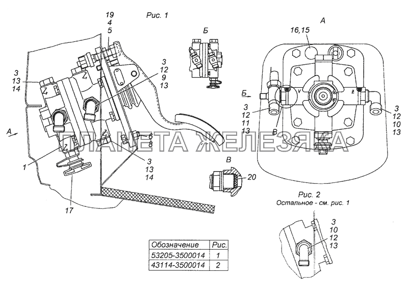 53205-3500014 Установка двухсекционного тормозного крана КамАЗ-63501 8х8