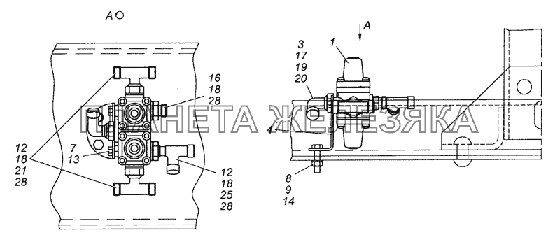 6350-3500015 Установка четырехконтурного защитного клапана КамАЗ-53504 (6х6)