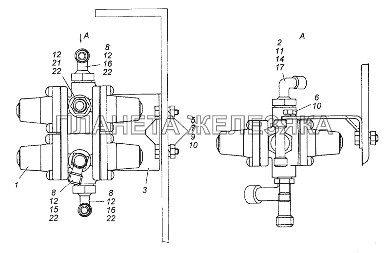 4310-3500015-10 Установка четырехконтурного защитного клапана КамАЗ-43501 (4х4)