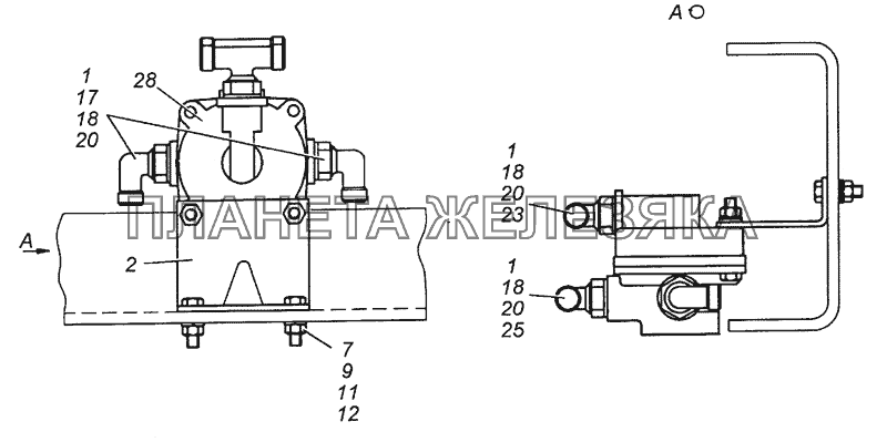 6350-3500018 Установка ускорительного клапана КамАЗ-53504 (6х6)