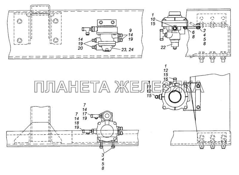 43501-3500022 Установка клапанов управления тормозами прицепа КамАЗ-43501 (4х4)