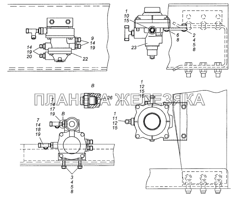 43114-3500022-30 Установка клапанов управления тормозами прицепа КамАЗ-53504 (6х6)