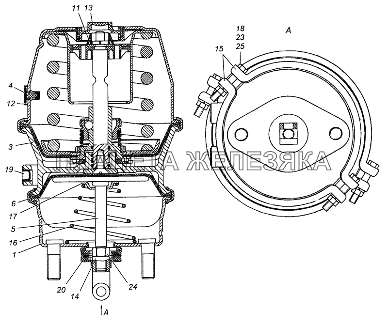 24.3519200-01 Камера тормозная с пружинным энергоаккумулятором, тип 24/24, в сборе КамАЗ-53504 (6х6)