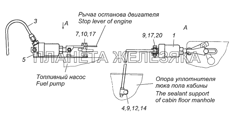 5320-3570010 Установка цилиндра выключения подачи топлива КамАЗ-53504 (6х6)