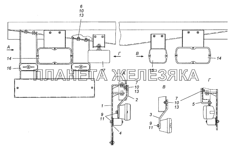 6350-3716002 Установка задних фонарей КамАЗ-53504 (6х6)