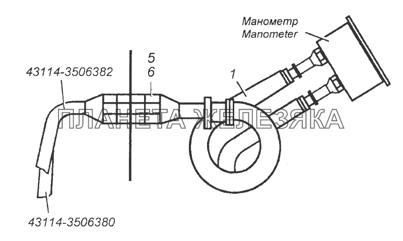 43114-3830001 Установка трубопроводов к манометру КамАЗ-53504 (6х6)