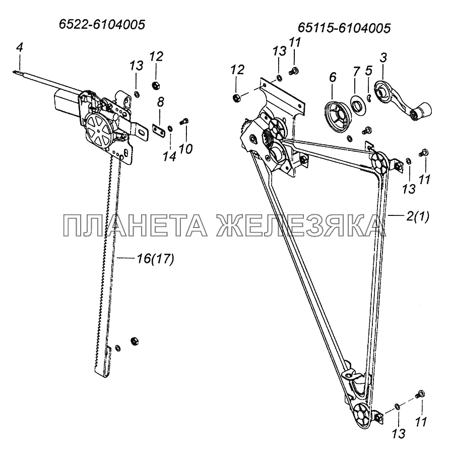 65115-6104005 Установка стеклоподъемников двери КамАЗ-43502 (Евро 4)