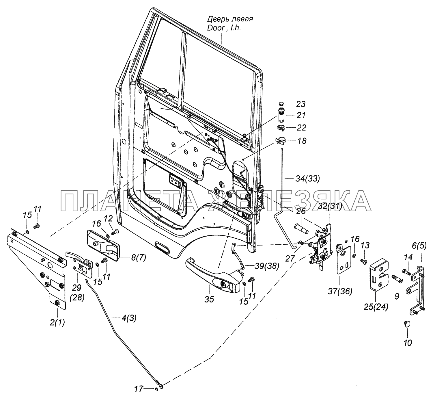 65115-6105011 Установка замков и ручек двери левая - Door locks and handles installation, l.h. КамАЗ-43502 (Евро 4)