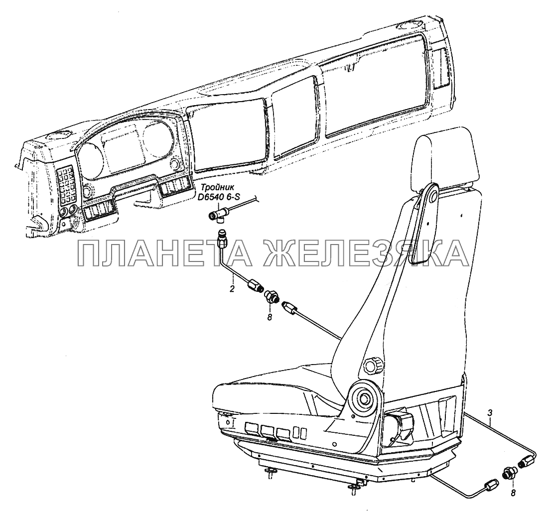 54115-6800900-02 Схема подключения пневмосистемы сидений КамАЗ-43502 (Евро 4)
