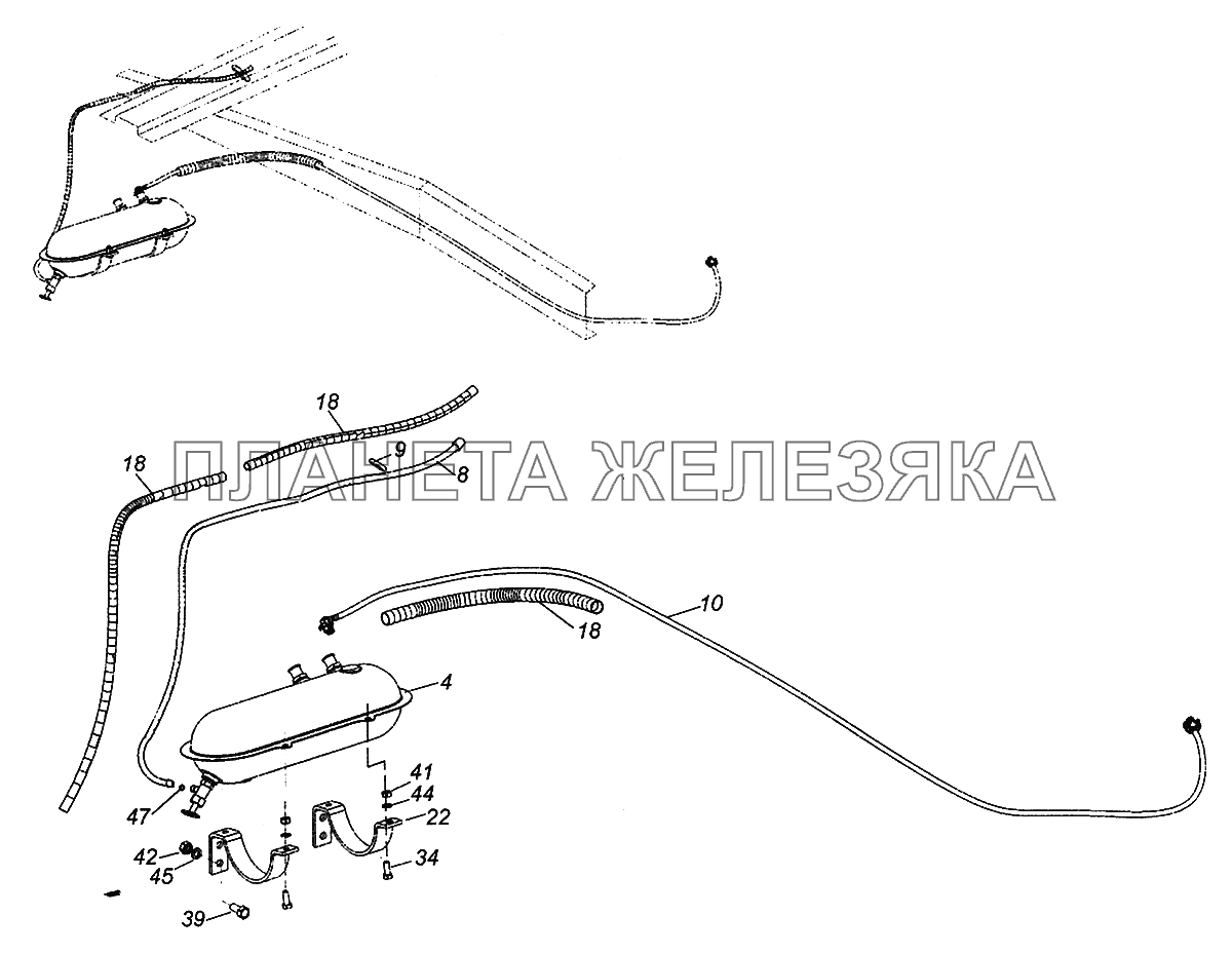 5350-8106002 Установка топливного бачка и топливопроводов подогревателя КамАЗ-43502 (Евро 4)