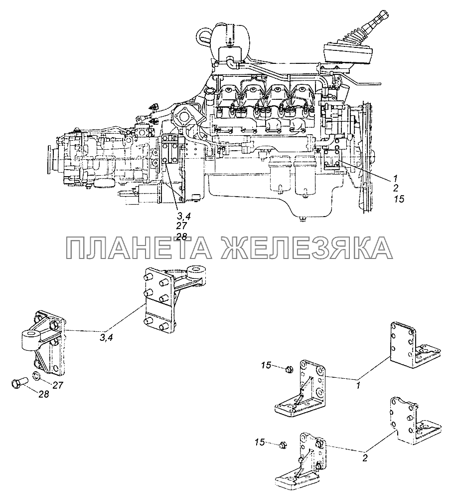 65116-1001000 Установка кронштейнов силового агрегата КамАЗ-43502 (Евро 4)