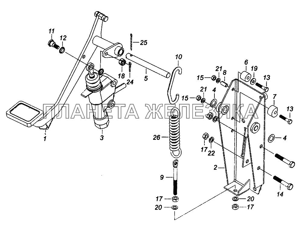 6520-1602008 Педаль сцепления с кронштейном и главным цилиндром КамАЗ-43502 (Евро 4)