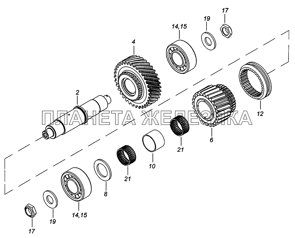 65111-1802084-10 Вал промежуточный раздаточной коробки КамАЗ-43502 (Евро 4)