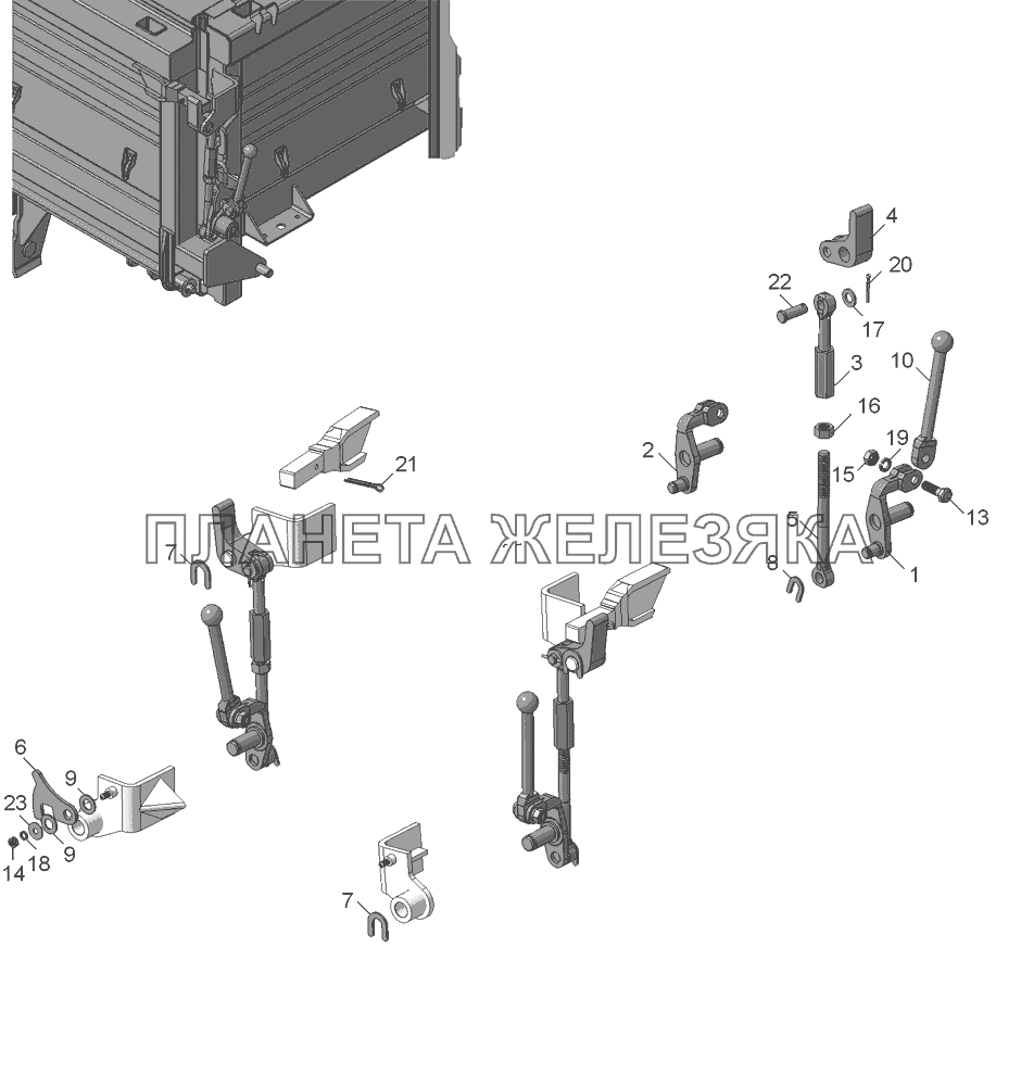 55102-8500032 Установка запоров боковых бортов КамАЗ-45143 55102-8500032 Установка запоров боковых бортов КамАЗ-45143