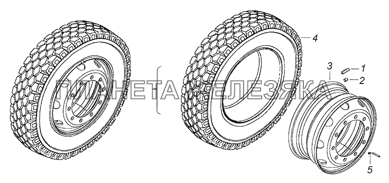 5297-3101011 Колесо 8,25x22,5 стальное с шиной Шасси КамАЗ-52974