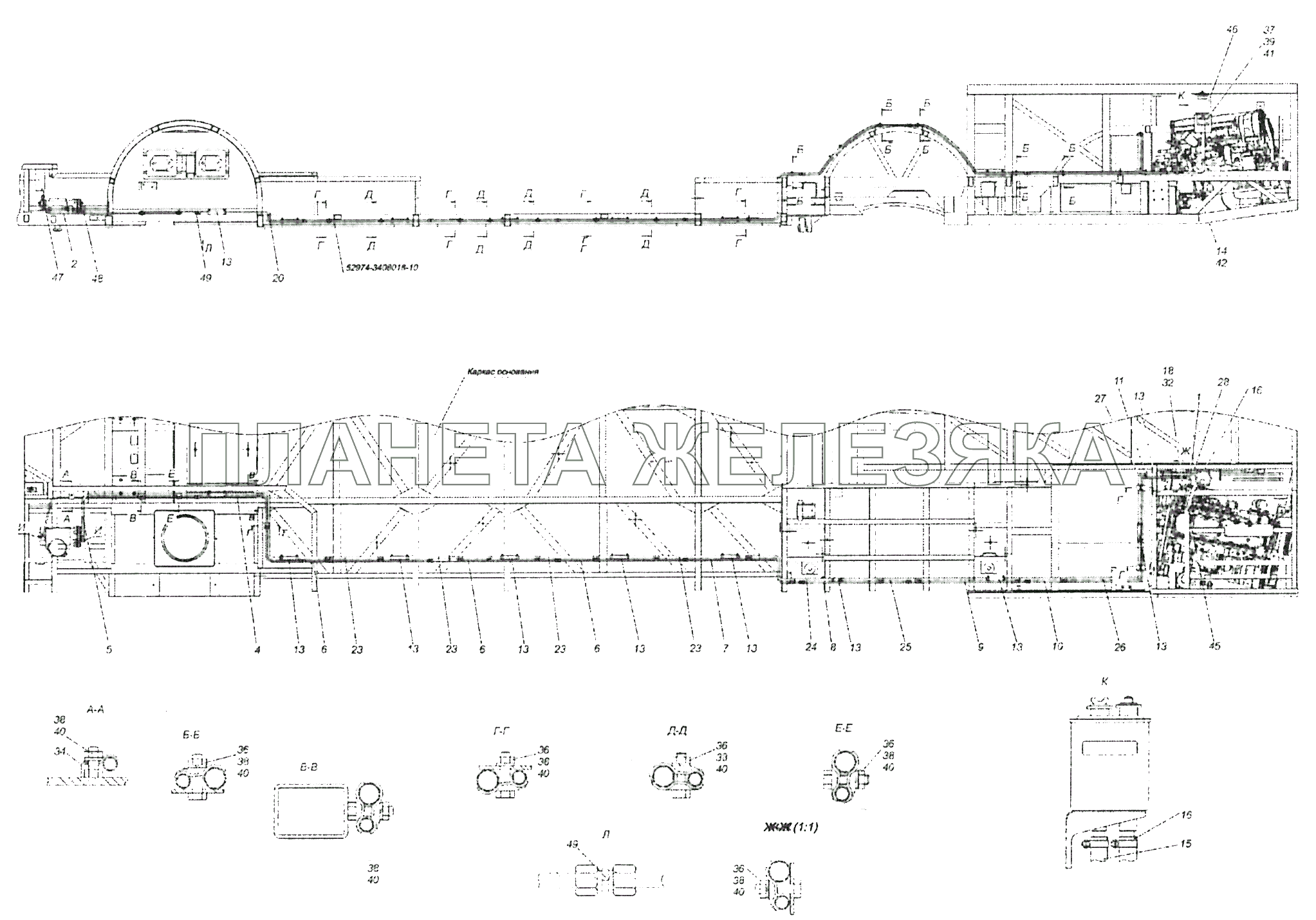 52974-3400018-13 Установка трубопроводов и бачка насоса Шасси КамАЗ-52974