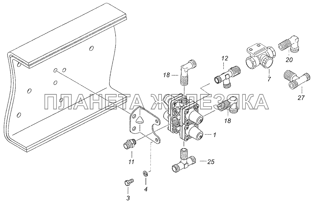 52974-3500015-11 Установка четырехконтурного защитного клапана Шасси КамАЗ-52974