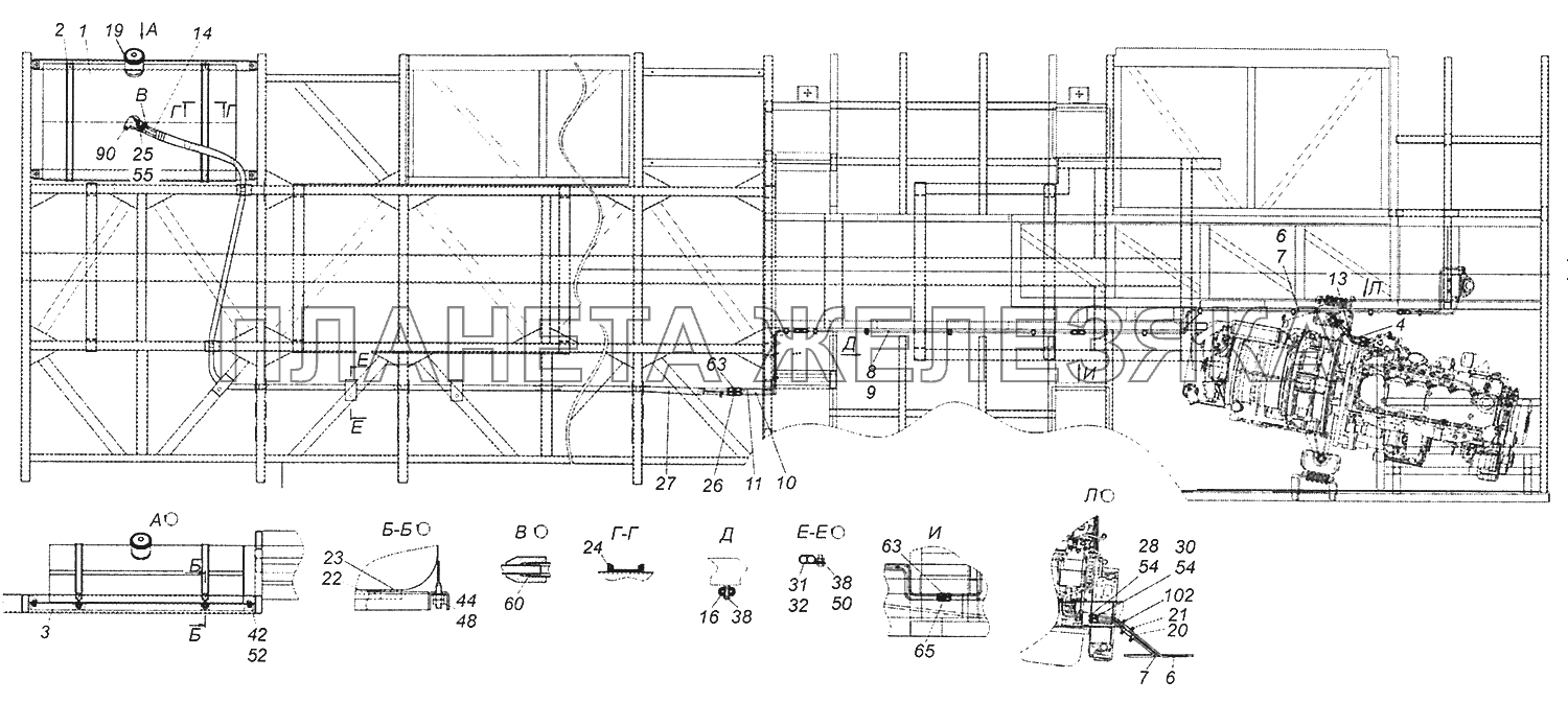 53974-1100040-40 Установка топливного бака и топливопроводов Шасси КамАЗ-52974