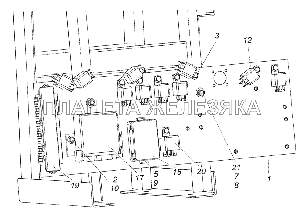 52974-3722001-10 Установка предохранителей и реле Шасси КамАЗ-52974