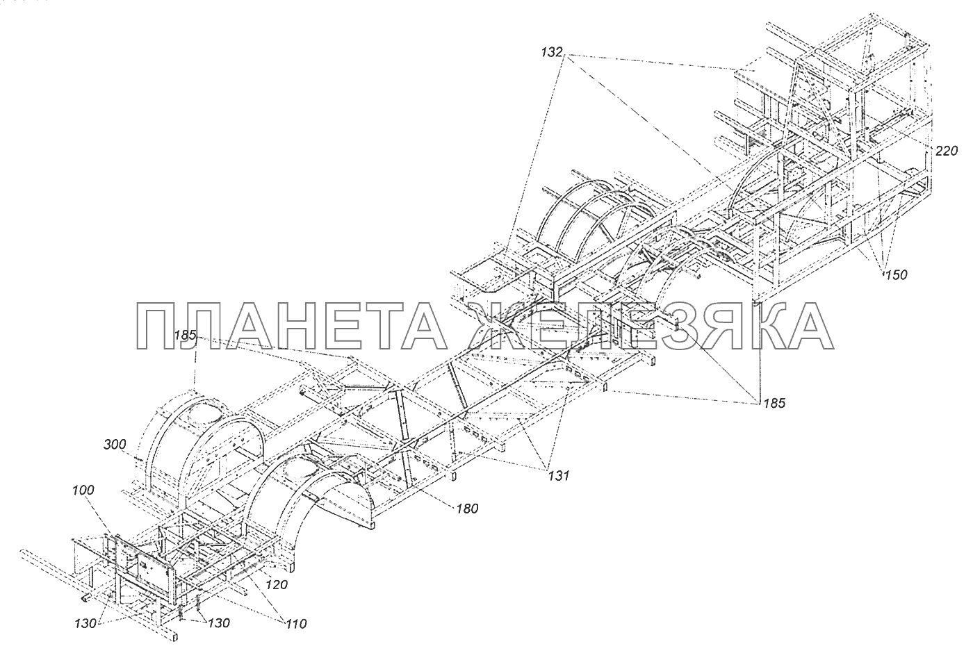 52974-5101006-14 Каркас основания с кронштейнами Шасси КамАЗ-52974