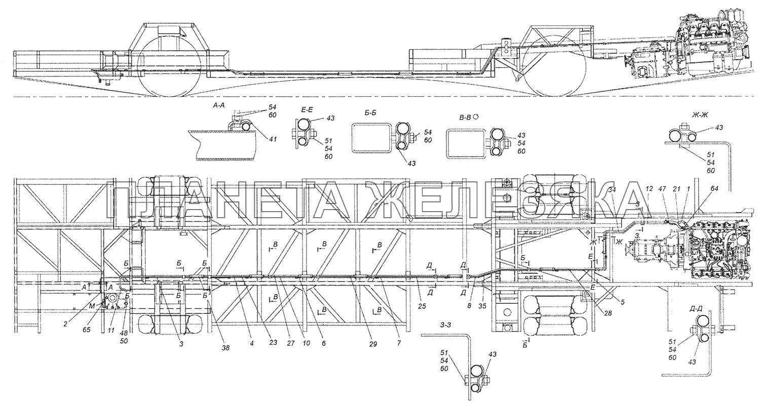 5297-3400018-01 Установка трубопроводов Шасси КамАЗ-5297