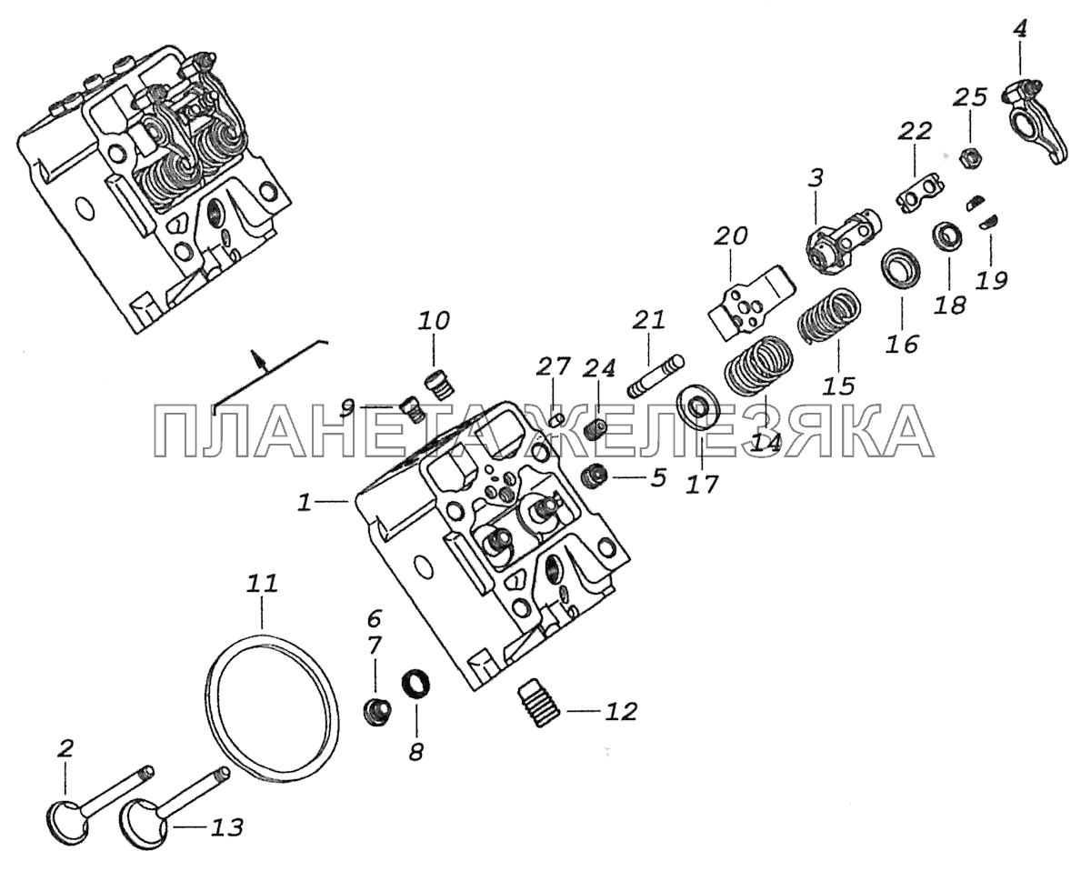 820.52-1003010 Головка цилиндра с клапанами и стойкой коромысел Шасси КамАЗ-5297
