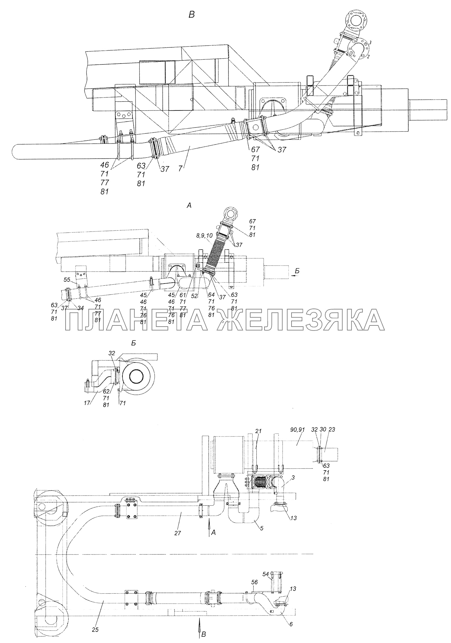 5297-1200005-24 Установка системы выпуска Шасси КамАЗ-5297 5297-1200005-24 Установка системы выпуска Шасси КамАЗ-5297