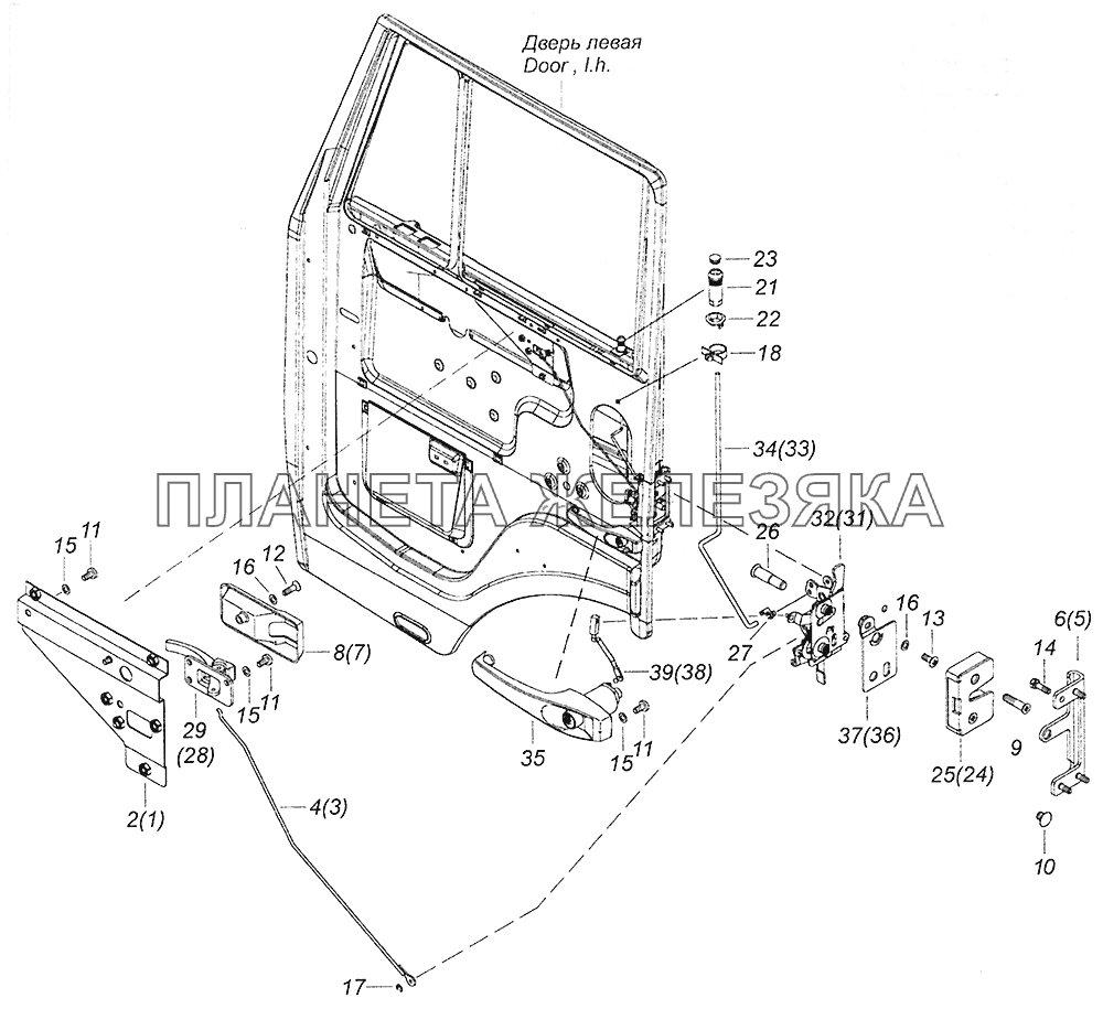 65115-6105011 Установка замков и ручек двери левая КамАЗ-5308 (Евро 4)