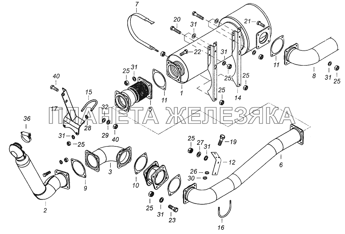 5308-1200001-10 Установка системы выпуска КамАЗ-5308 (Евро 3)