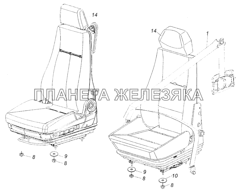 5460-5000121 Установка сиденья водителя КамАЗ-5308 (Евро 3)