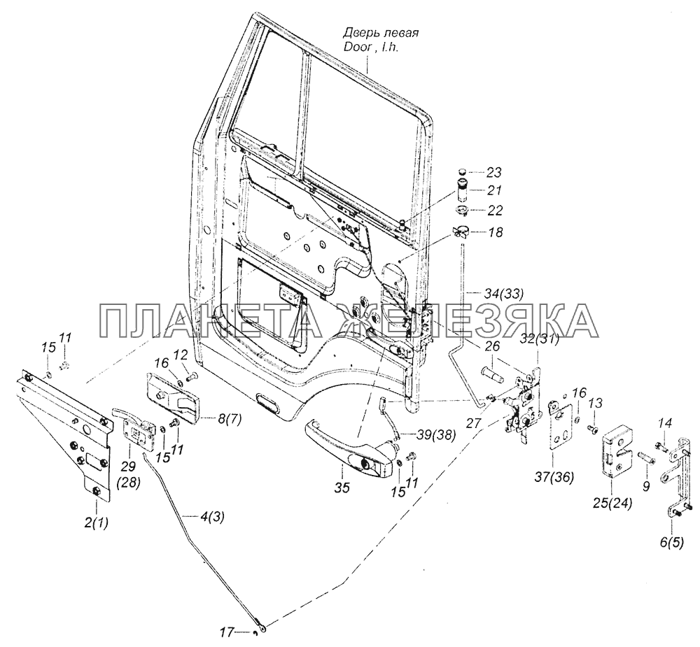 65115-6105011 Установка замков и ручек двери левая КамАЗ-5308 (Евро 3)