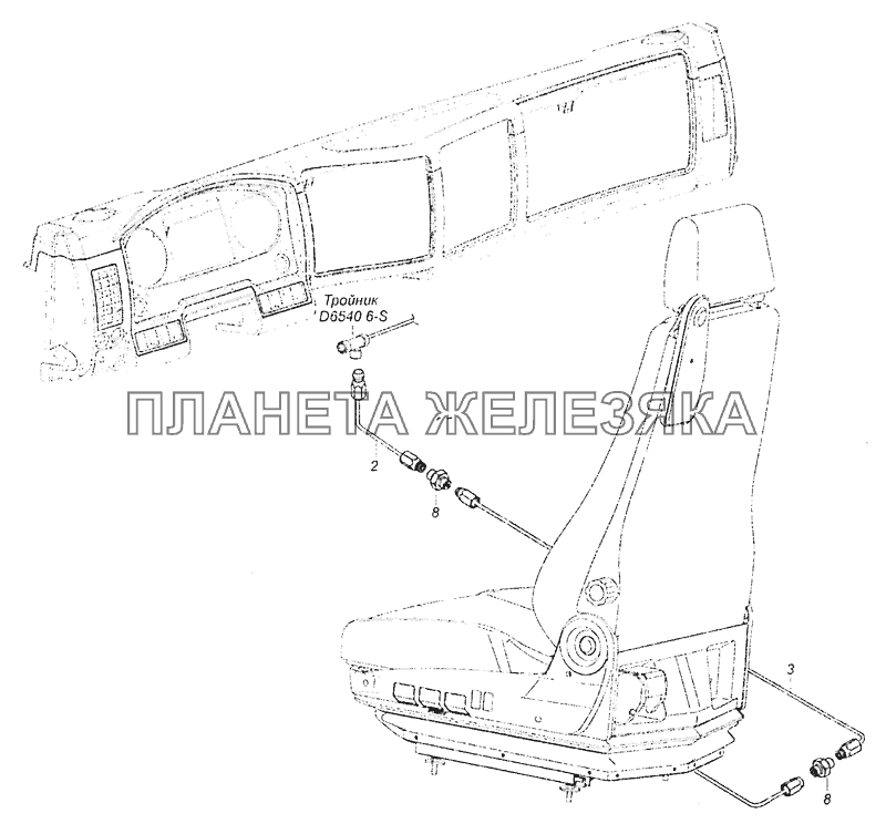 54115-6800900-02 Схема подключения пневмосистемы сидений КамАЗ-5308 (Евро 3)