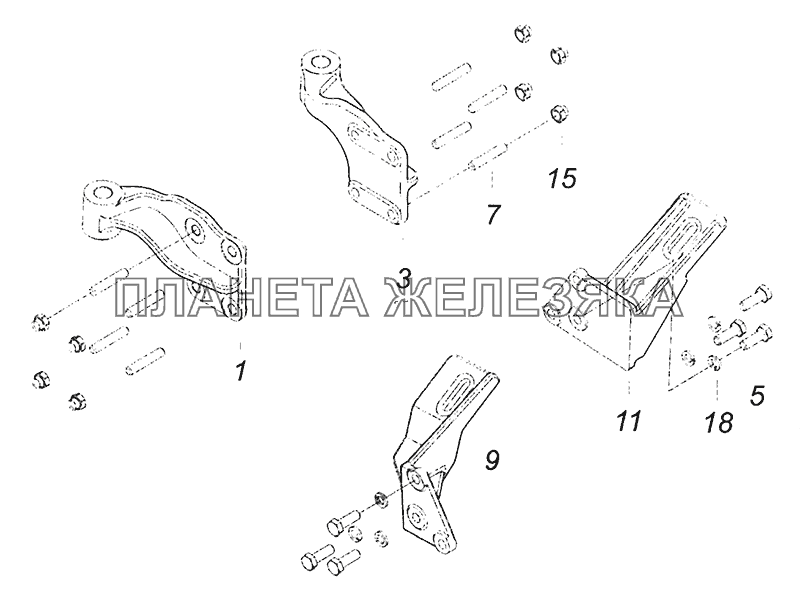5308-1001000-10 Установка кронштейнов силового агрегата КамАЗ-5308 (Евро 3)