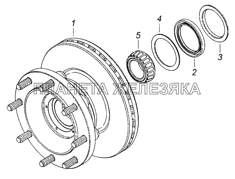 4308-3103009-52 Ступица переднего колеса с диском тормоза, подшипником и манжетой КамАЗ-5308 (Евро 3)