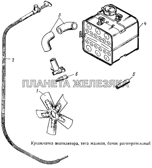 Крыльчатка вентилятора, тяга жалюзи, бачек расширительный КамАЗ-5315