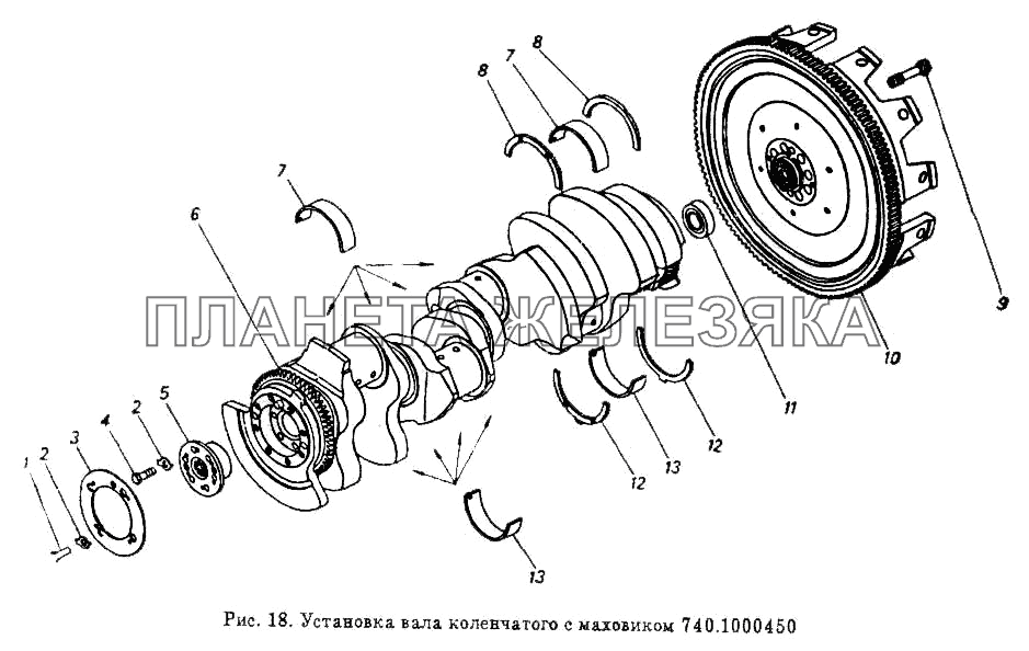 Установка вала коленчатого с маховиком КамАЗ-5320