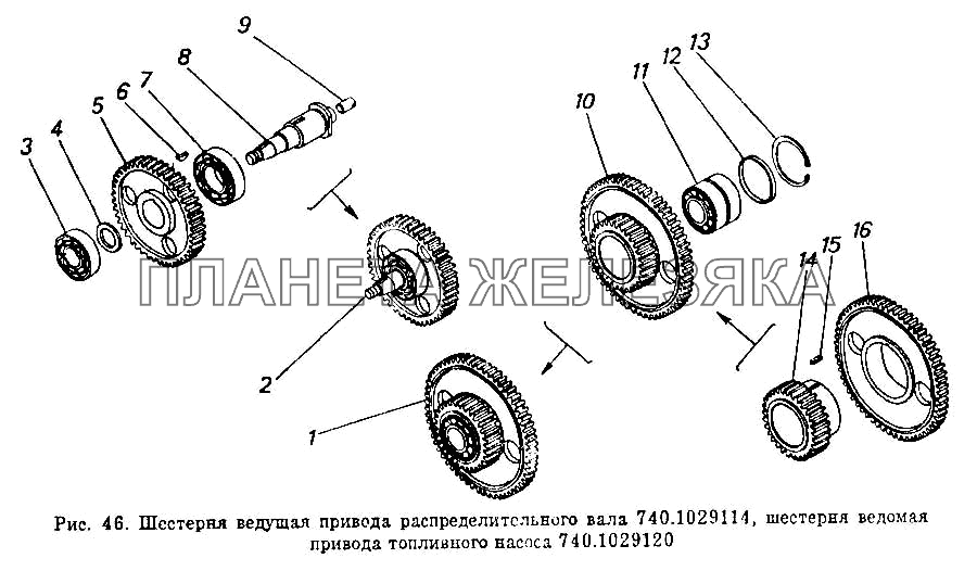 Шестерня ведущая привода распределительного вала, шестерня ведомая привода топливного насоса Общий (см. мод-ции)