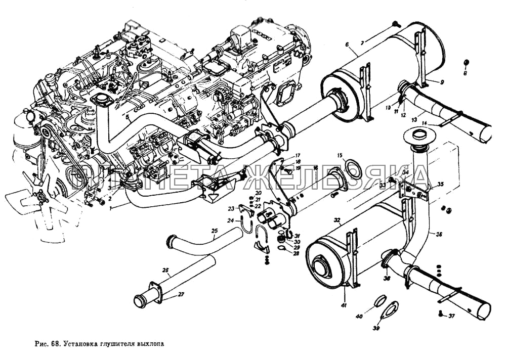 Установка глушителя выхлопа КамАЗ-5320