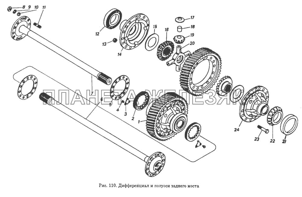 Дифференциал и полуоси заднего моста КамАЗ-54112