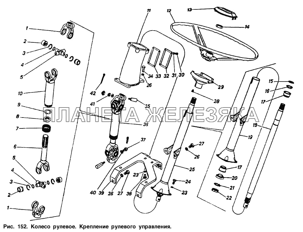 Колесо рулевое. Крепление рулевого управления КамАЗ-55102